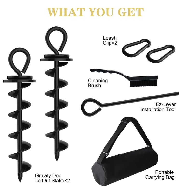 Eurmax USA Heavy Duty Dog Tie Out Stake for Large Dogs up to 210 lbs Dog Stakes for Outside,Dog Anchor, Gadgets, Accessories for Dogs,Dog Runner Leash Stake Trampoline Stakes(2,Medium,Black) - Image 3